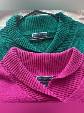 Marled Shawl Collar Sweater Lot 2 Purple Green Black Sz Med 100% Cotton Preppy